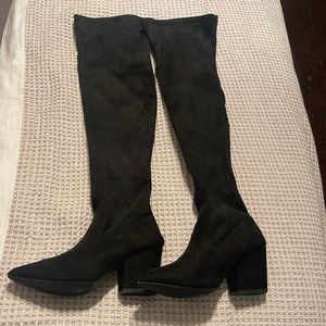 Black thigh high suede boots